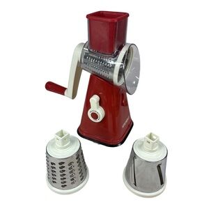 KITCHEN HQ Speed Drum Grater Slicer Cheese Veggie Red Stainless Steel 3 Blades